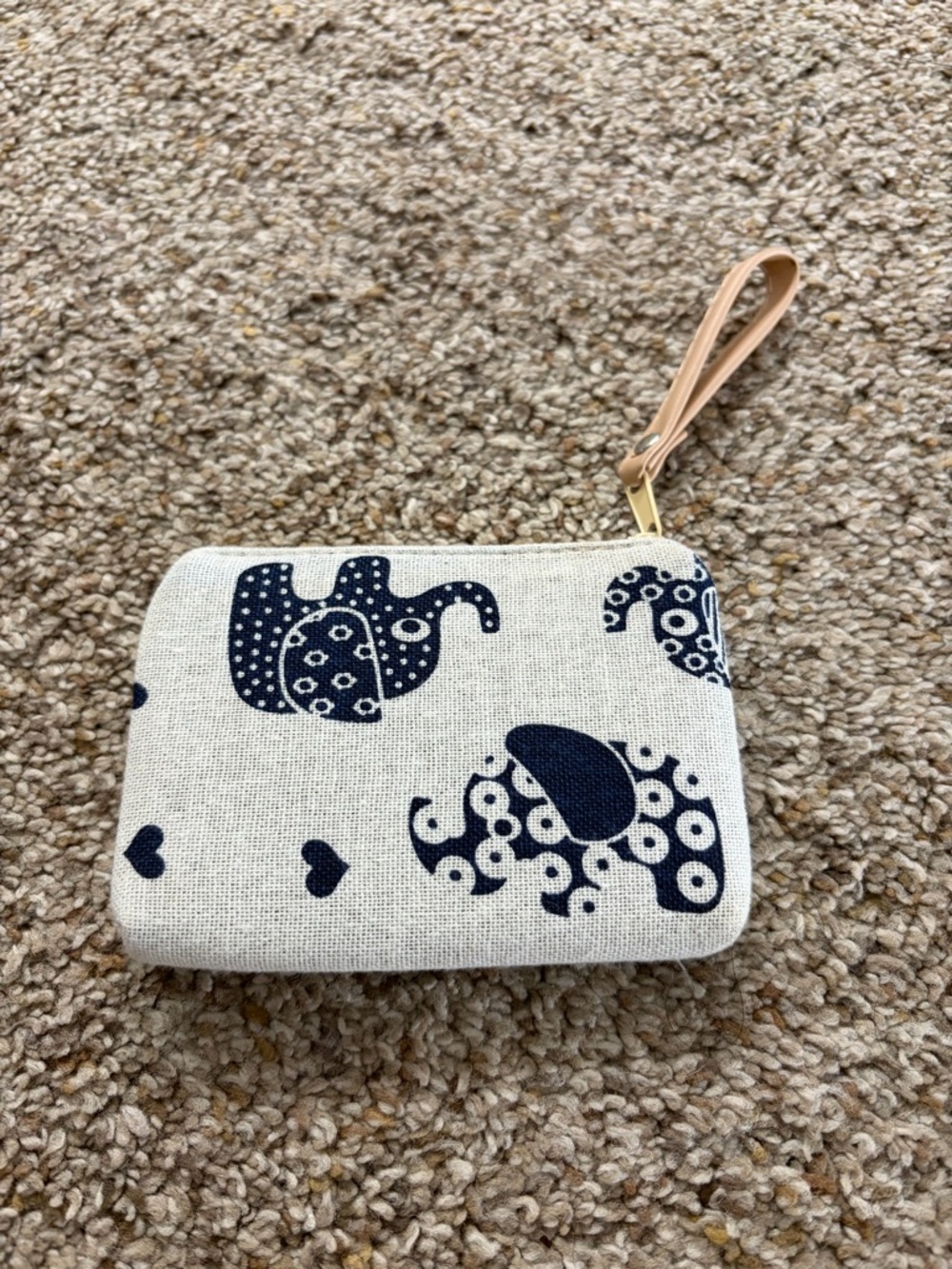 Elephant Print Canvas wallet - Navy on Natural